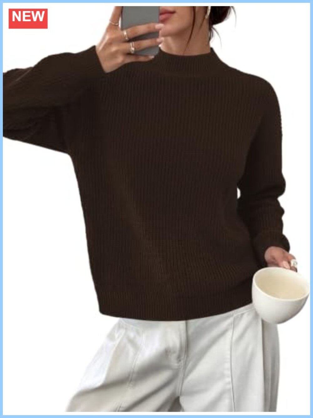 Cozy Mock Neck Pullover Sweater Soft Fuzzy Long Sleeve Fall Winter Layer